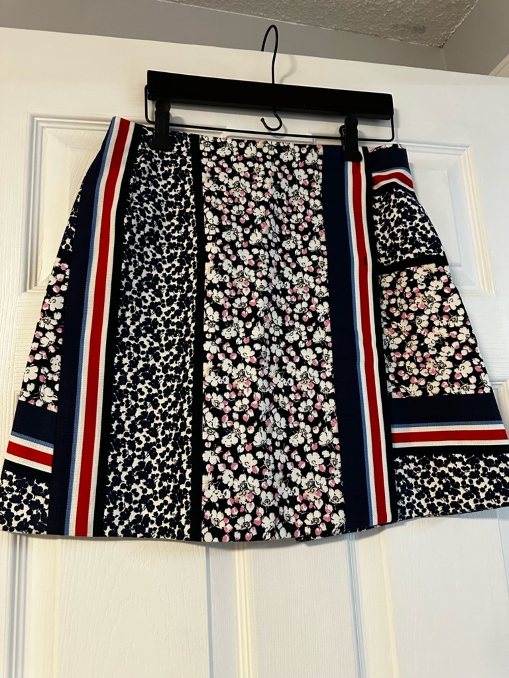 Floral Patchwork A-Line Wrap ArMini Skirt in Navy and Pink